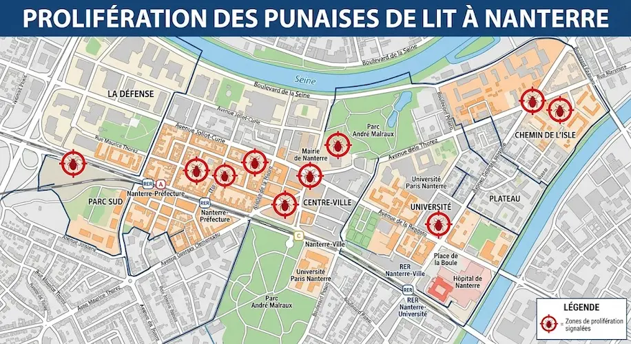 Carte détaillée de Boulogne Billancourt (92) illustrant nos zones d'intervention ciblées pour l'éradication chimique et définitive des punaises de lit.