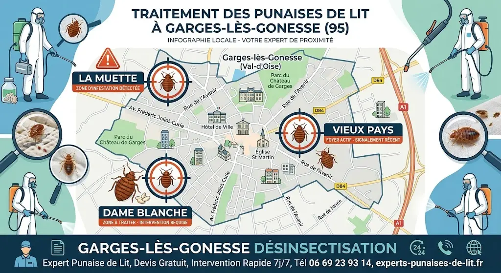 Besoins d'un traitement des punaises de lit à Garges-lès-Gonesse (95) ? Nos experts interviennent rapidement pour une éradication totale et garantie. Devis gratuit !