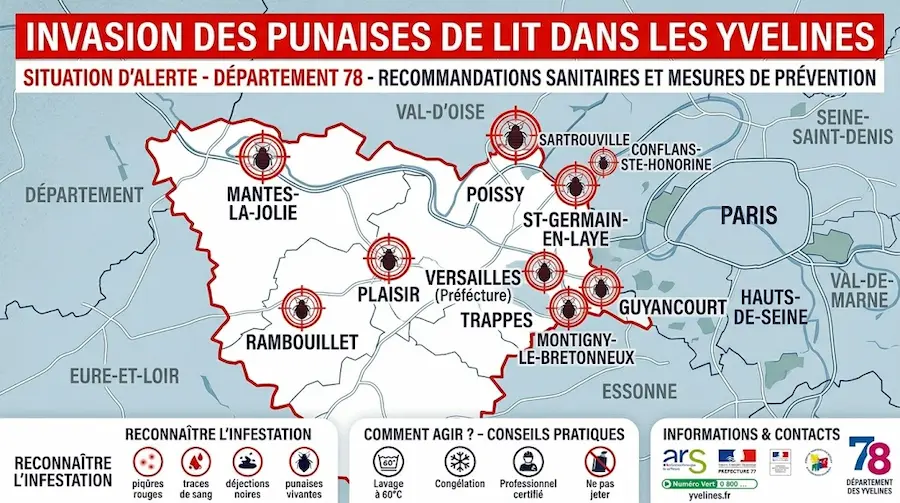 Carte départementale des Yvelines sur la prolifération des punaises de lit.